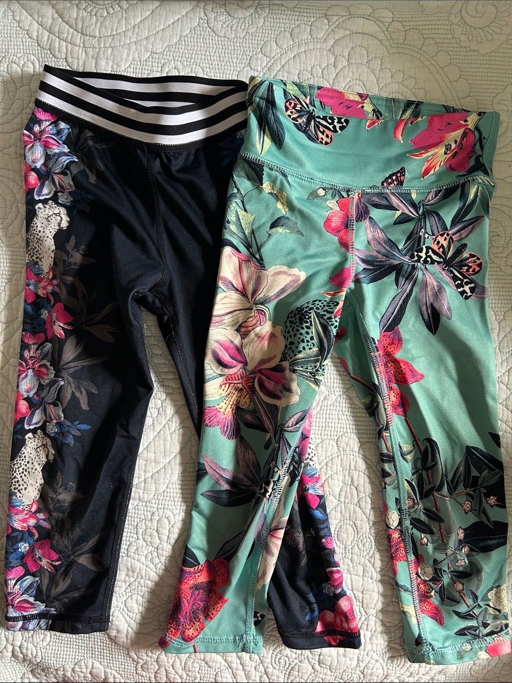 GAP Girls Floral Active Leggings - Mint Green & Black